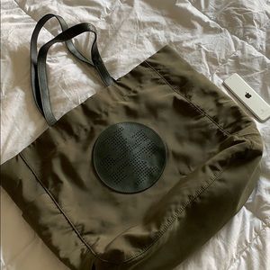 Tory Burch army green tote bag